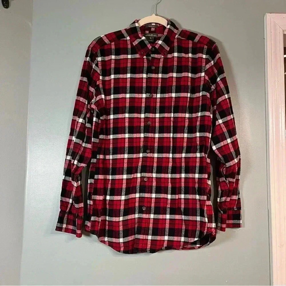 Eddie Bauer men’s flannel size small 100% cotton red black white plaid - Picture 1 of 6